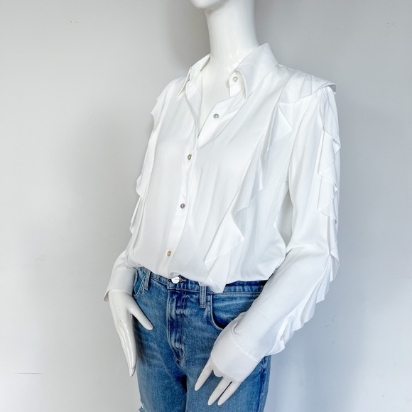 NWT | Massimo Dutti | White Button Down Blouse Ruffled Long Sleeves 6 - Picture 3 of 11